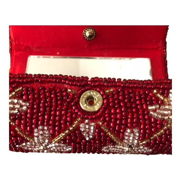 Vintage Beaded Evening Lipstick Case Holders Lot Red & Black Floral With Mirrors - Picture 16 of 16